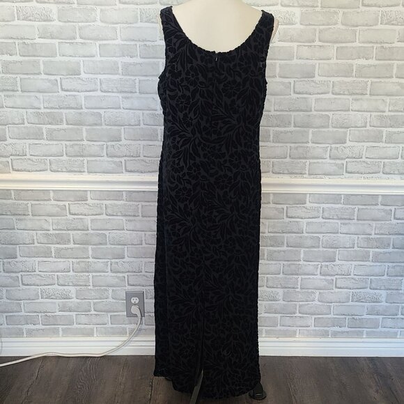 Vintage Express Y2K 90s Black Velvet Floral Burnout Shift Dress Silk Whimsygoth - Picture 4 of 7